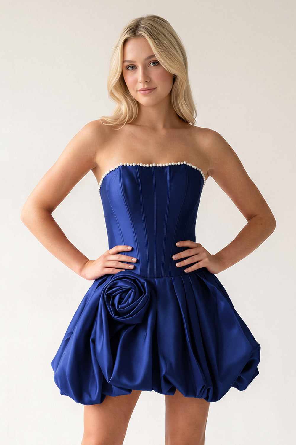 Royal Blue A-Line Bubble Hem Satin Strapless Corset Homecoming Dress – Homecoming Dress by KissProm | Available at KissProm
