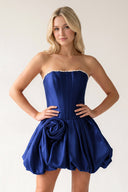 Royal Blue A-Line Bubble Hem Satin Strapless Corset Homecoming Dress – Homecoming Dress by KissProm | Available at KissProm