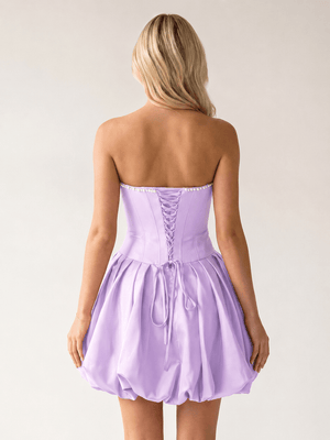 Lilac A-Line Bubble Hem Satin Strapless Corset Homecoming Dress – Homecoming Dress by KissProm | Available at KissProm