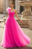 A-Line One Shoulder Long Tulle Prom Dress with Ruffles - KISSPROM PROM DRESSES