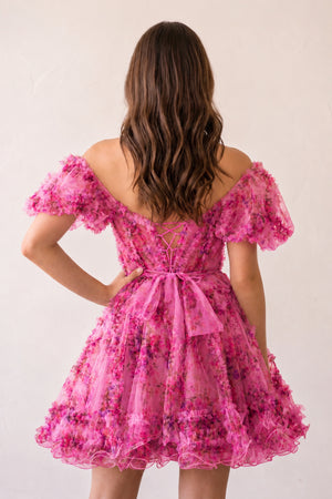 Ivana |A Line Off the Shoulder Floral Printed Homecoming Dress - KissProm