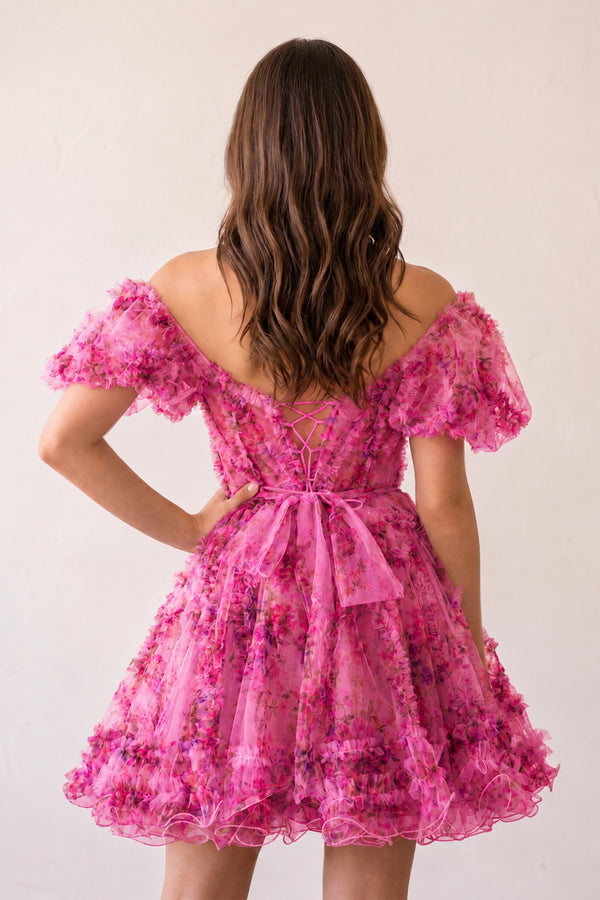 Ivana |A Line Off the Shoulder Floral Printed Homecoming Dress - KissProm