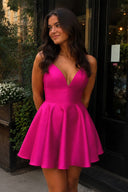 Fuchsia A-line Spaghetti Straps Satin Homecoming Dress | KISSPROM