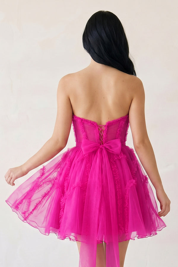 A Line Tulle Strapless Homecoming Dress - KissProm
