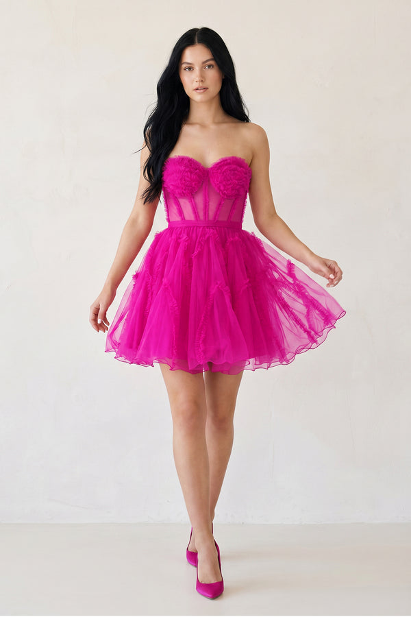 A Line Tulle Strapless Homecoming Dress - KissProm