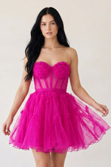 A Line Tulle Strapless Homecoming Dress - KissProm