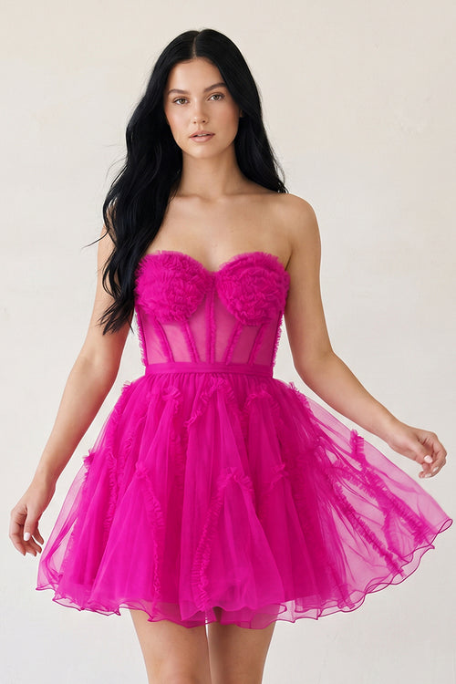 A Line Tulle Strapless Homecoming Dress - KissProm
