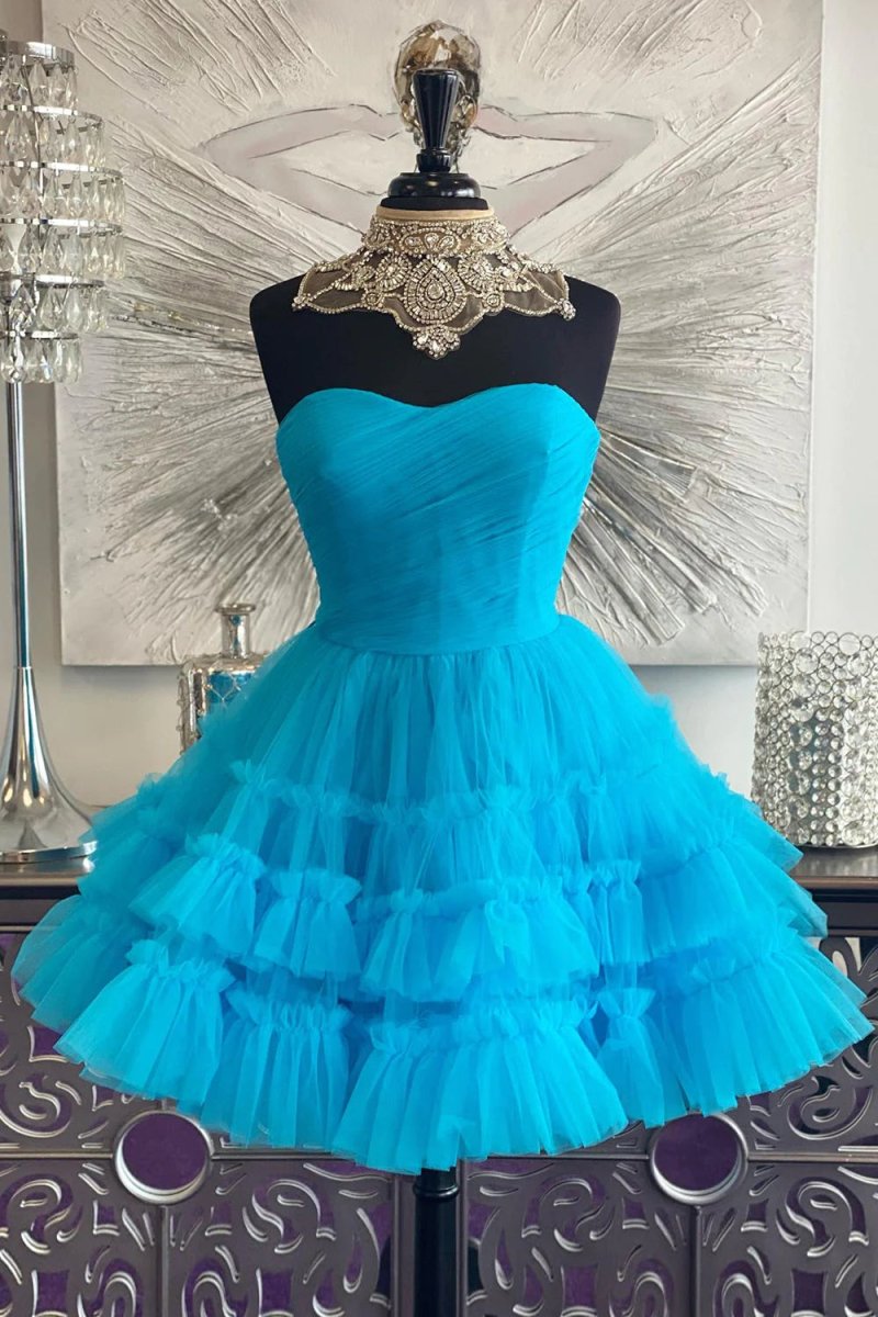 Fuchsia A-Line Sweetheart Tulle Tiered Corset Short Homecoming Dress Fuchsia A-Line Sweetheart Tulle Tiered Corset Short Homecoming Dress