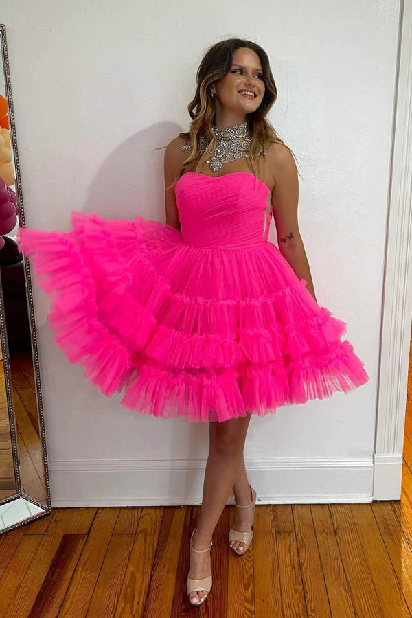 Sweetheart A-Line Corset Red and Fuchsia Formal Dress