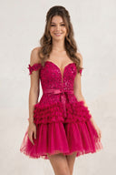 Fuchsia A Line Tulle Tiered Short Homecoming Dress | KISSPROM