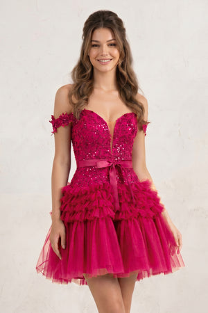 Fuchsia A Line Tulle Tiered Short Homecoming Dress | KISSPROM
