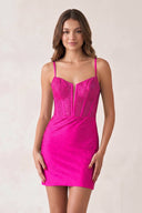 Fuchsia Bodycon Spaghetti Straps V Neck Corset Mini Party Dress | KISSPROM