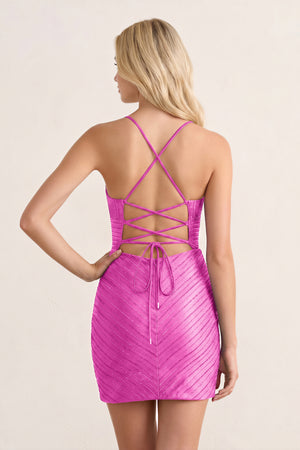 Fuchsia Bodycon V Neck Short Homecoming Dresses With Beadings (2) | KISSPROM