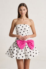 White Bowknot A-Line Strapless Polka Dots Satin Homecoming Dress | KISSPROM