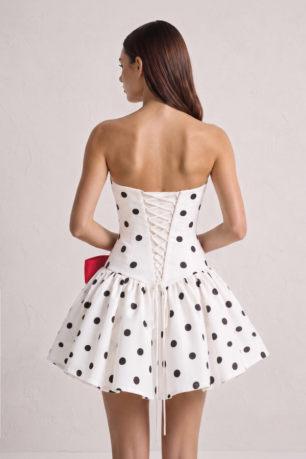 Red Bowknot A-Line Strapless Polka Dots Satin Homecoming Dress (2) | KISSPROM
