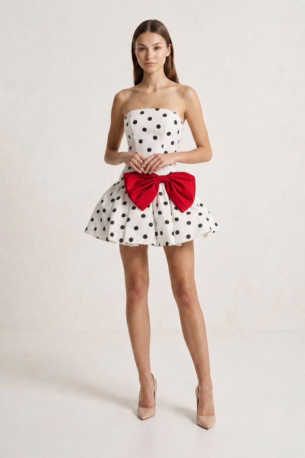 Red Bowknot A-Line Strapless Polka Dots Satin Homecoming Dress (3) | KISSPROM