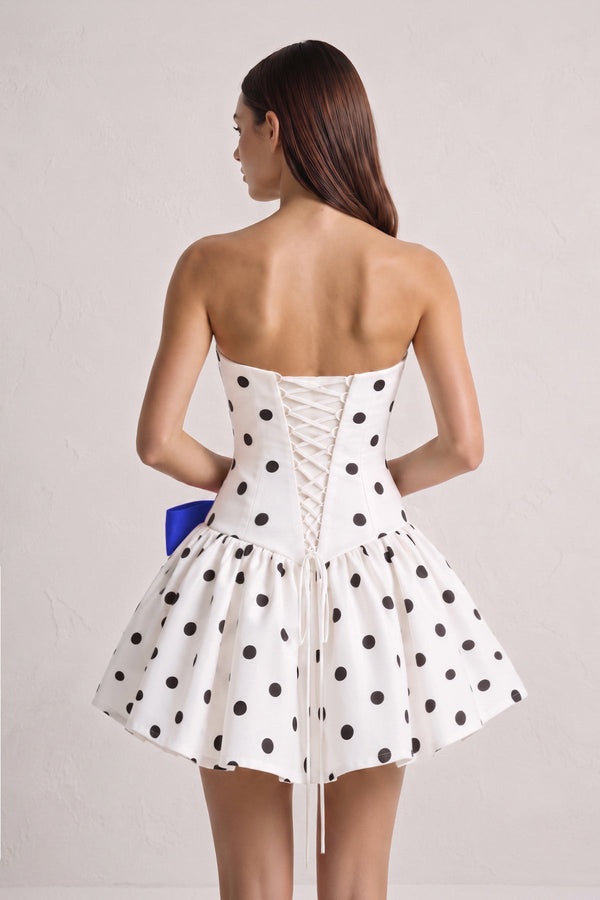 Royal Blue Bowknot A-Line Strapless Polka Dots Satin Homecoming Dress (2) | KISSPROM