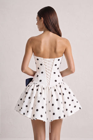 Navy Blue Bowknot A-Line Strapless Polka Dots Satin Homecoming Dress (2) | KISSPROM
