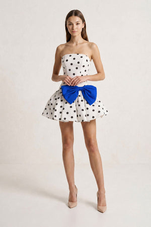 Royal Blue Bowknot A-Line Strapless Polka Dots Satin Homecoming Dress (3) | KISSPROM