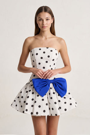 Royal Blue Bowknot A-Line Strapless Polka Dots Satin Homecoming Dress | KISSPROM