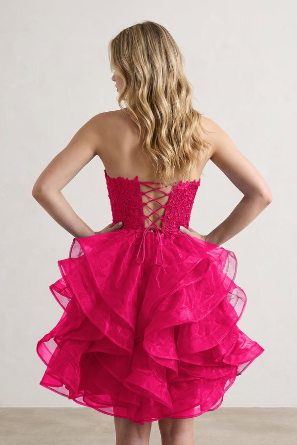 A-line Lace Appliques Organza Short Homecoming Dress - KissProm