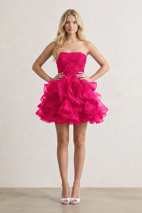 A-line Lace Appliques Organza Short Homecoming Dress - KissProm