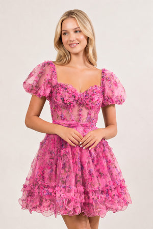 Ivana | Pink A Line Off the Shoulder Printed Homecoming Dress