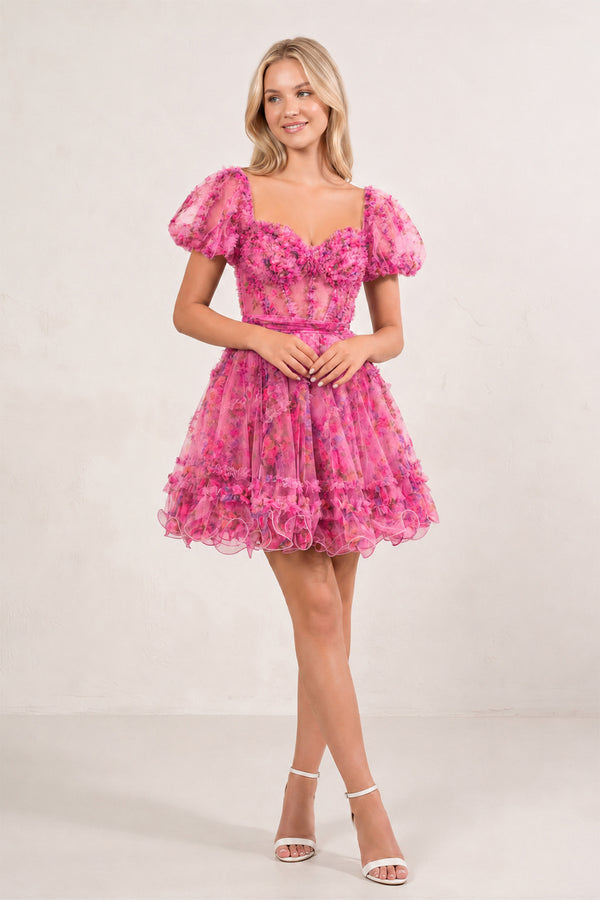 Ivana | Pink A Line Off the Shoulder Printed Homecoming Dress