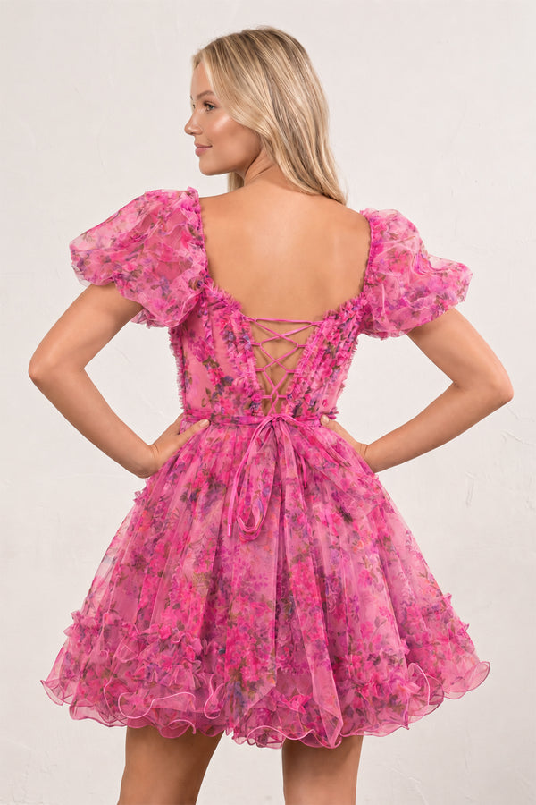 Ivana | Pink A Line Off the Shoulder Printed Homecoming Dress