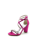 Fuchsia High Heels with Crossed Straps and Metal Accents - KissProm