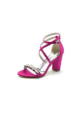 Fuchsia High Heels with Crossed Straps and Metal Accents - KissProm