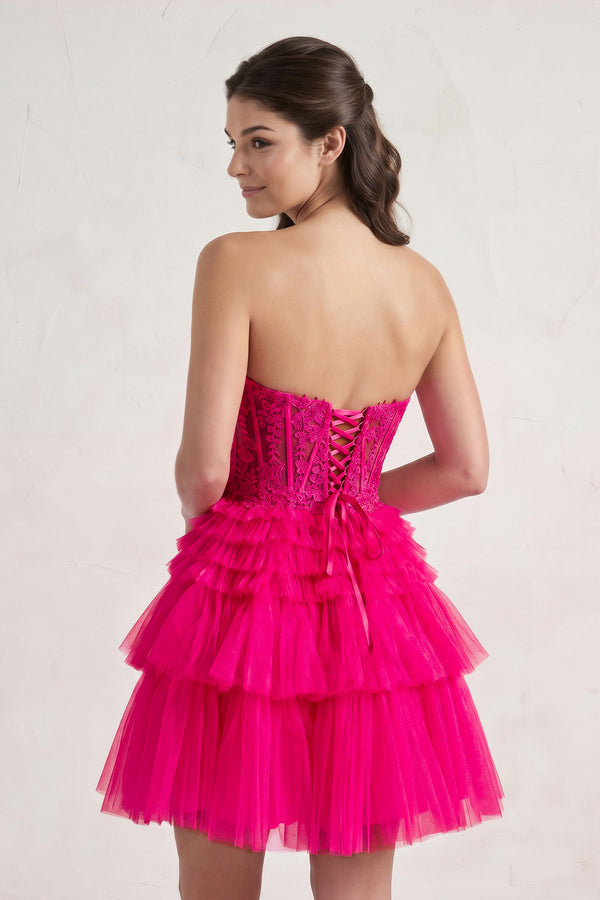 Fuchsia Ivy| A Line Sweetheart Homecoming Dress with Ruffles (2) | KISSPROM