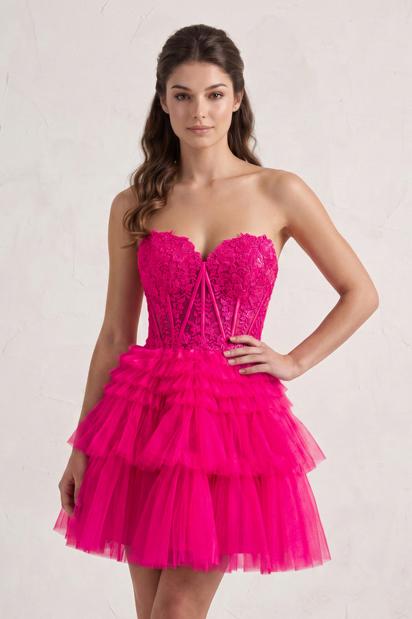 Fuchsia Ivy| A Line Sweetheart Homecoming Dress with Ruffles | KISSPROM