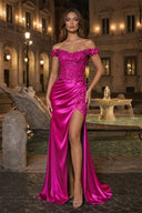 Burgundy Off The Shoulder Mermaid Beaded Satin Long Prom Dresses With Appliques – Prom Dress by KissProm | Available at KissProm