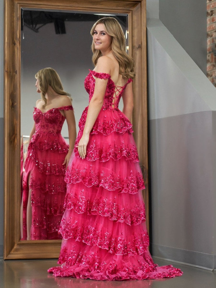 A-Line Prom Dress in Fuchsia with Beadings - Gorgeous Off-The-Shoulder Mermaid Look
