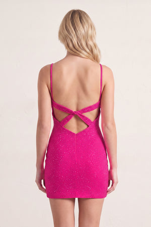 Fuchsia Sexy Fitted V-Neck Spaghetti Straps Fully Beaded Homecoming Dress (2) | KISSPROM