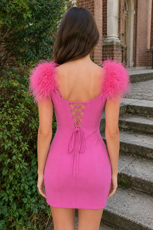 Fuchsia Sheath Off The Shoulder Satin Homecoming Dress - KISSPROM
