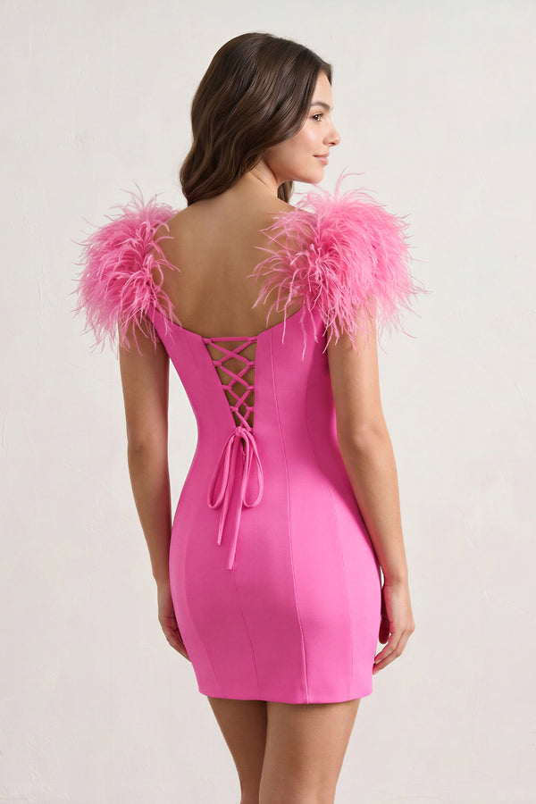Fuchsia Sheath Off The Shoulder Satin Homecoming Dress - KISSPROM