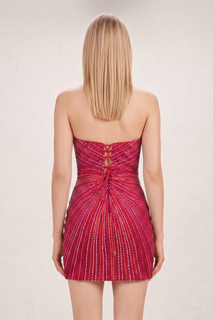 Fuchsia Sheath V Neck Beaded Short Mini Homecoming Dresses With Slit (2) | KISSPROM