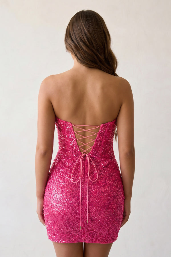 Fuchsia Short Sheath Sequin Mini Homecoming Dresses (2) | KISSPROM