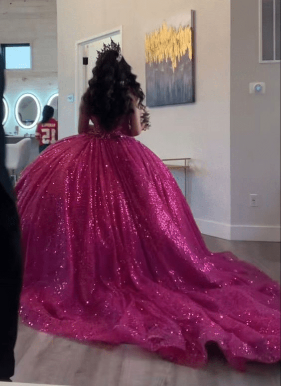 Fuchsia Sleeveless Sequin Quinceanera Dress Fuchsia / 6 Fuchsia Sleeveless Sequin Quinceanera Dress Fuchsia / 6