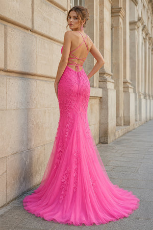 Mermaid Spaghetti Straps Lace Prom Dress - KissProm