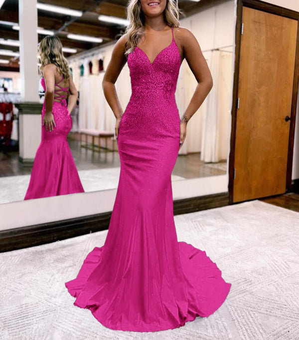 Alison |Mermaid Spaghetti Straps Corset Back Satin Prom Dress