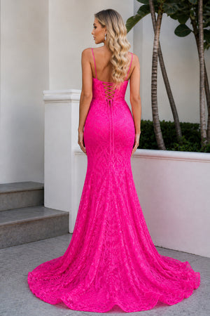 Mermaid Spaghetti Straps Sequined Lace Prom Dress - KissProm