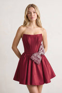 Fuchsia Strapless A-Line Satin Mini Corset Homecoming Dress With Bow - KissDress