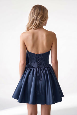 Fuchsia Strapless A-Line Satin Mini Corset Homecoming Dress With Bow - KissDress