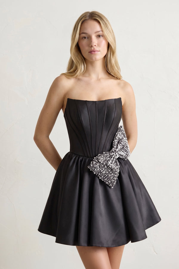 Fuchsia Strapless A-Line Satin Mini Corset Homecoming Dress With Bow - KissDress