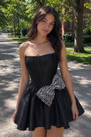 Fuchsia Strapless A-Line Satin Mini Corset Homecoming Dress With Bow - KissDress