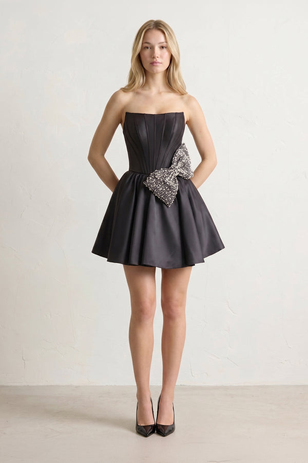 Fuchsia Strapless A-Line Satin Mini Corset Homecoming Dress With Bow - KissDress