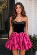 Fuchsia Strapless A Line Velvet Homecoming Dresses With Bow | KISSPROM